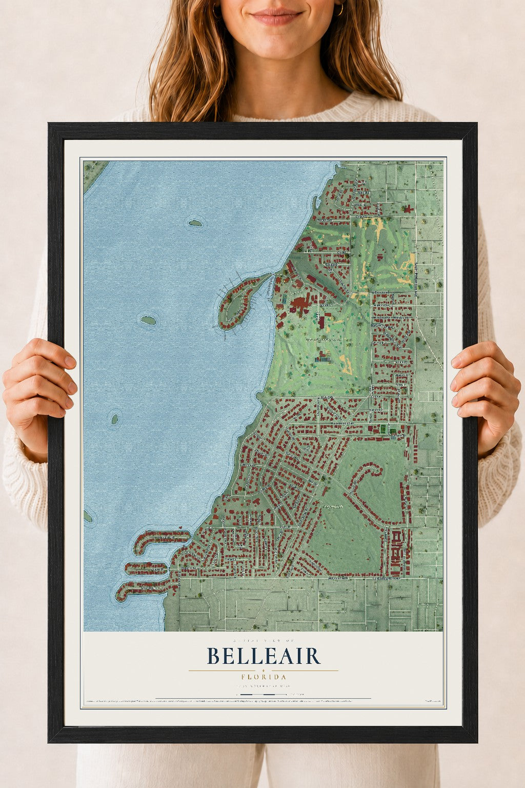 Belleair, Florida map print, 18" x 24" W/ Black Ayous Wood Frame mockup