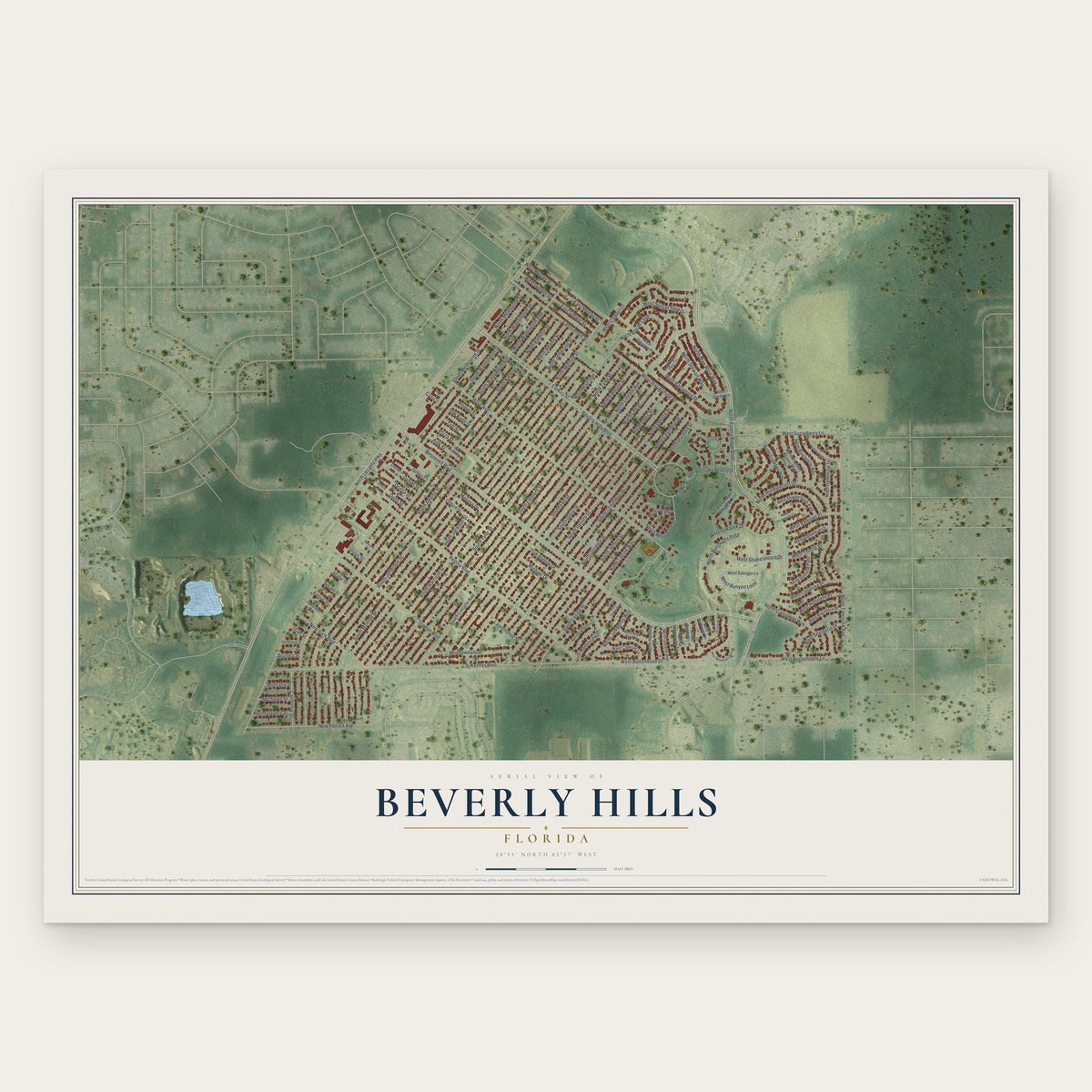Beverly Hills, Florida map print, the full design