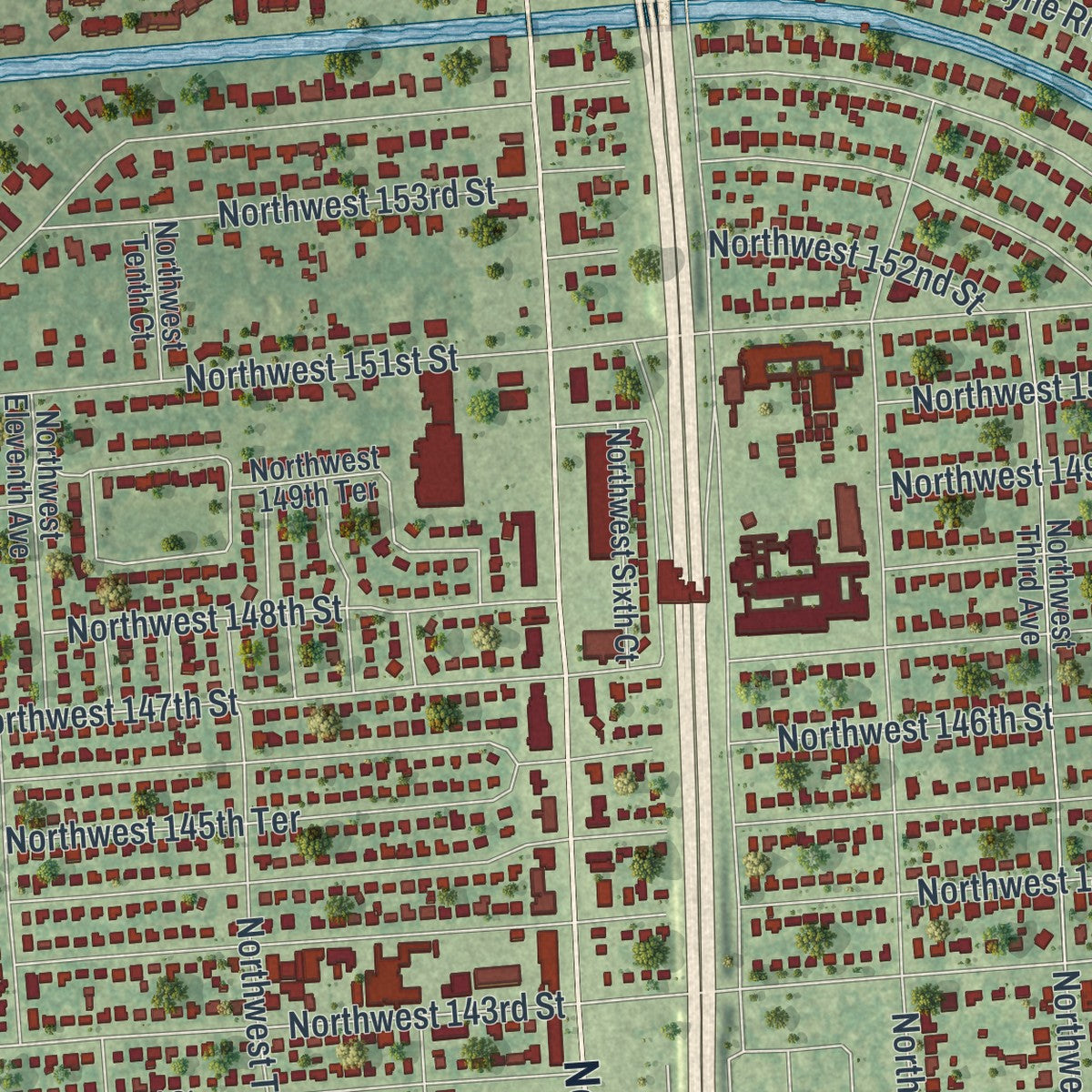 Close-up of the map of Biscayne Gardens, Florida print showing street and building detail