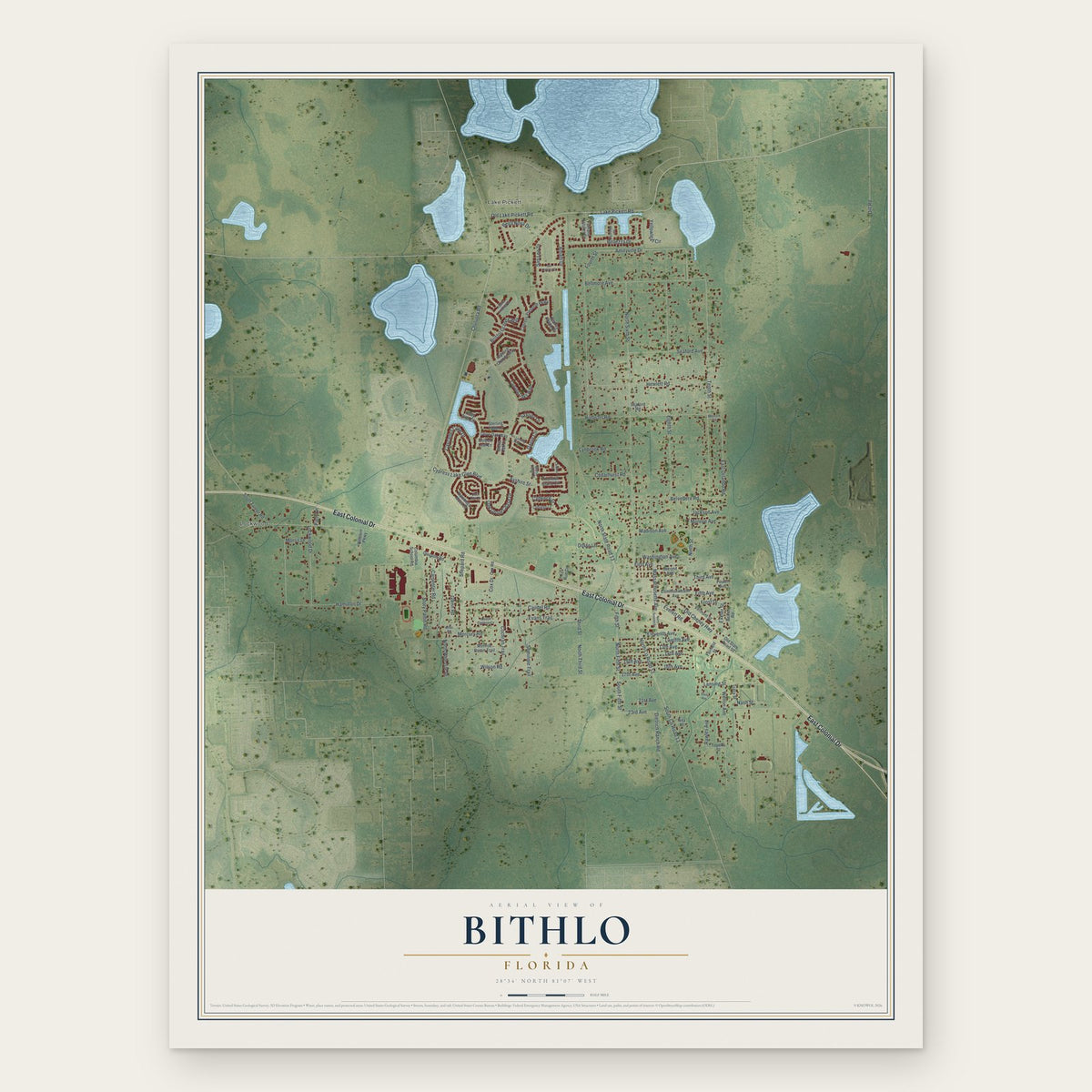 Bithlo, Florida map print, the full design
