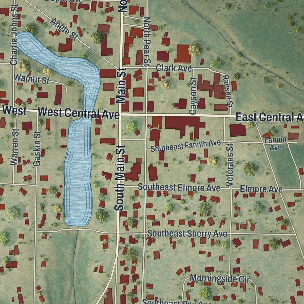 Close-up 1 of the Blountstown, Florida map artwork