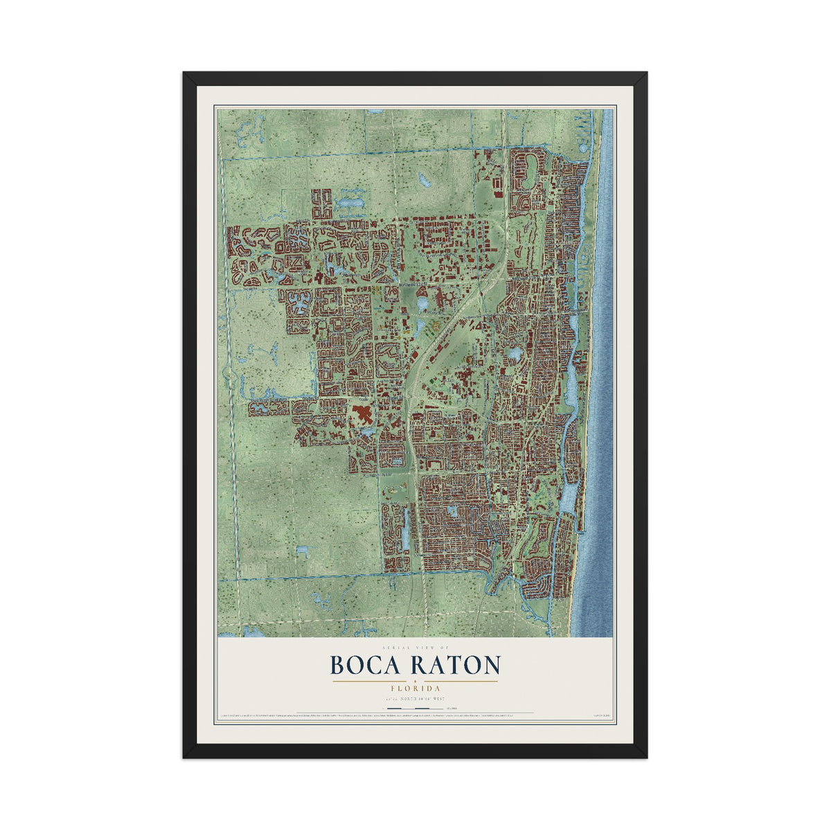Boca Raton, Florida map print, 12" x 18" W/ Black Ayous Wood Frame mockup