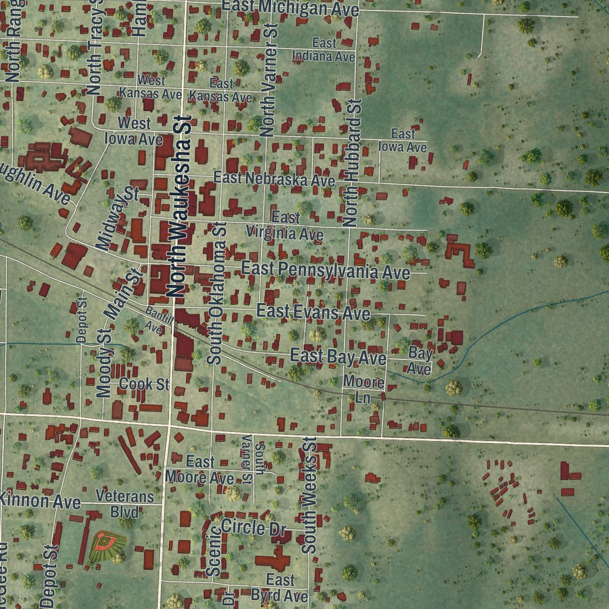 Close-up 1 of the Bonifay, Florida map artwork