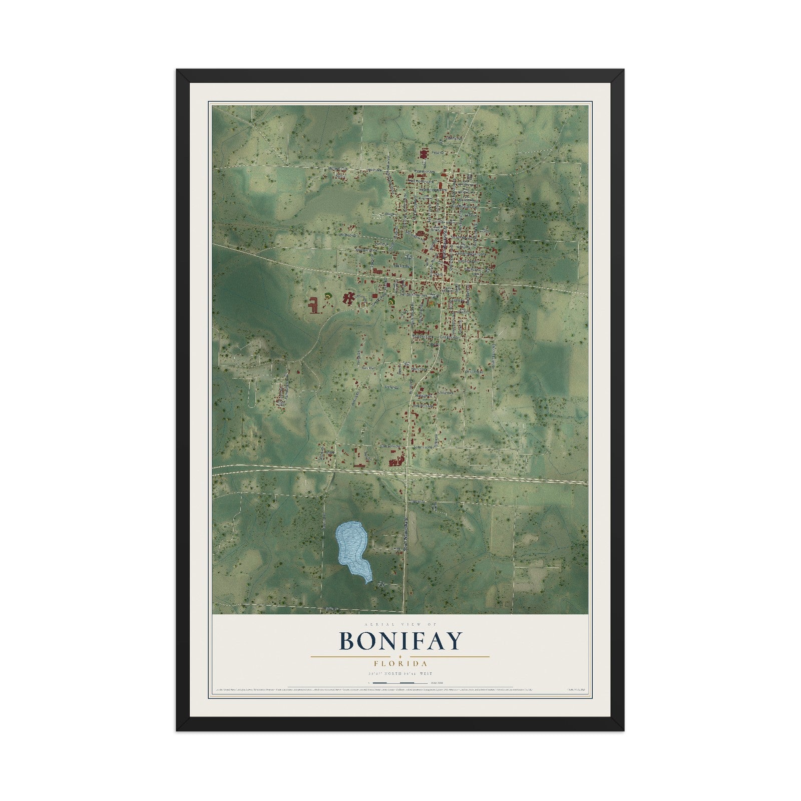 Bonifay, Florida map print, 12" x 18" W/ Black Ayous Wood Frame mockup