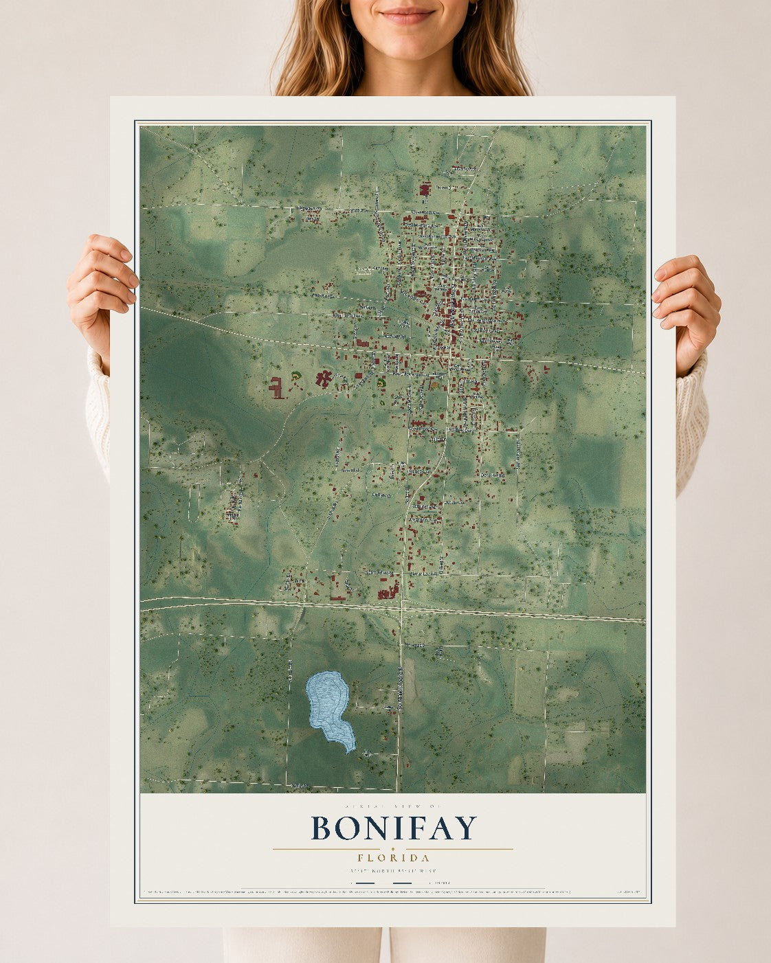 Bonifay, Florida map print, 24" x 36" Archival Matte Print mockup