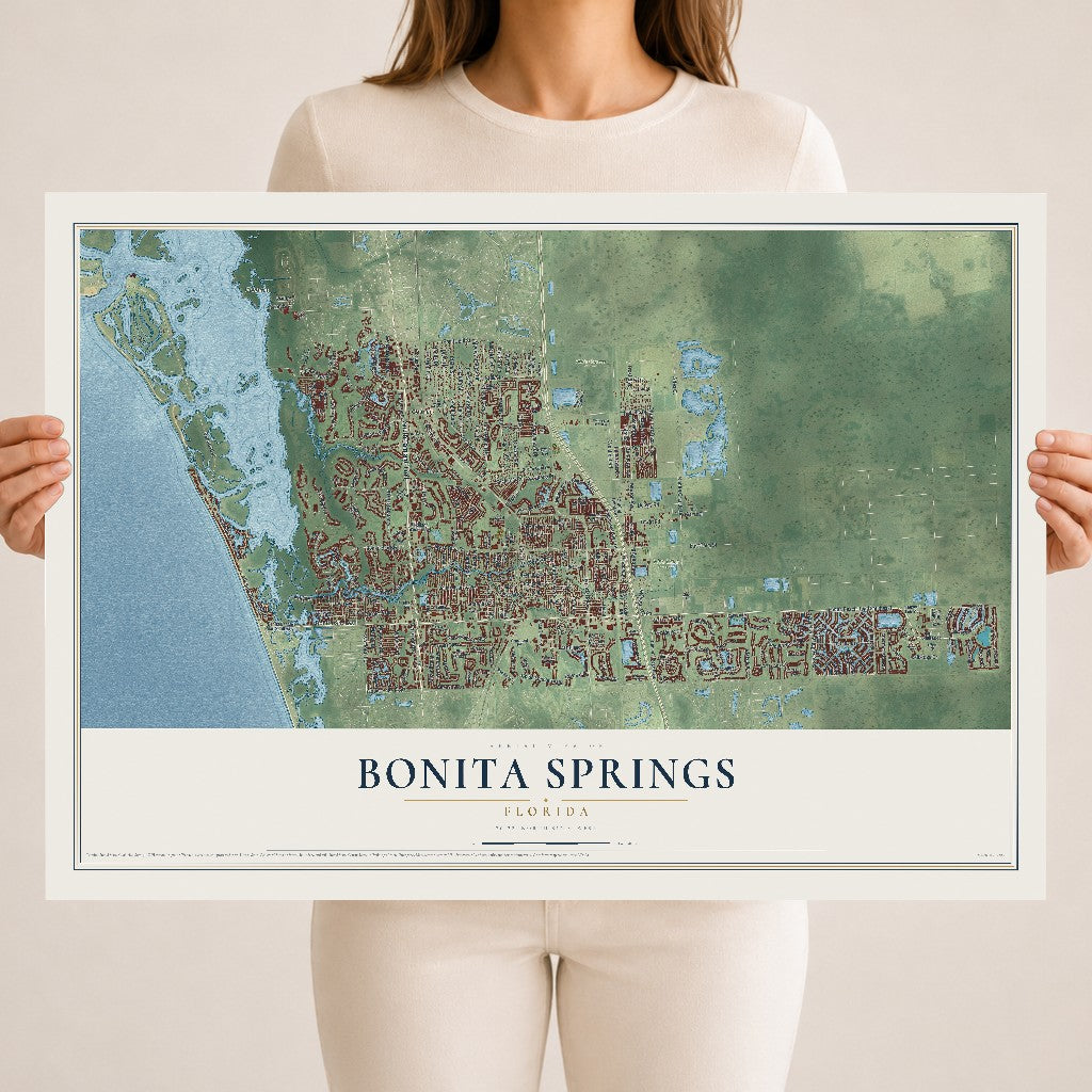 Bonita Springs, Florida map print, 18" x 24" Archival Matte Print mockup