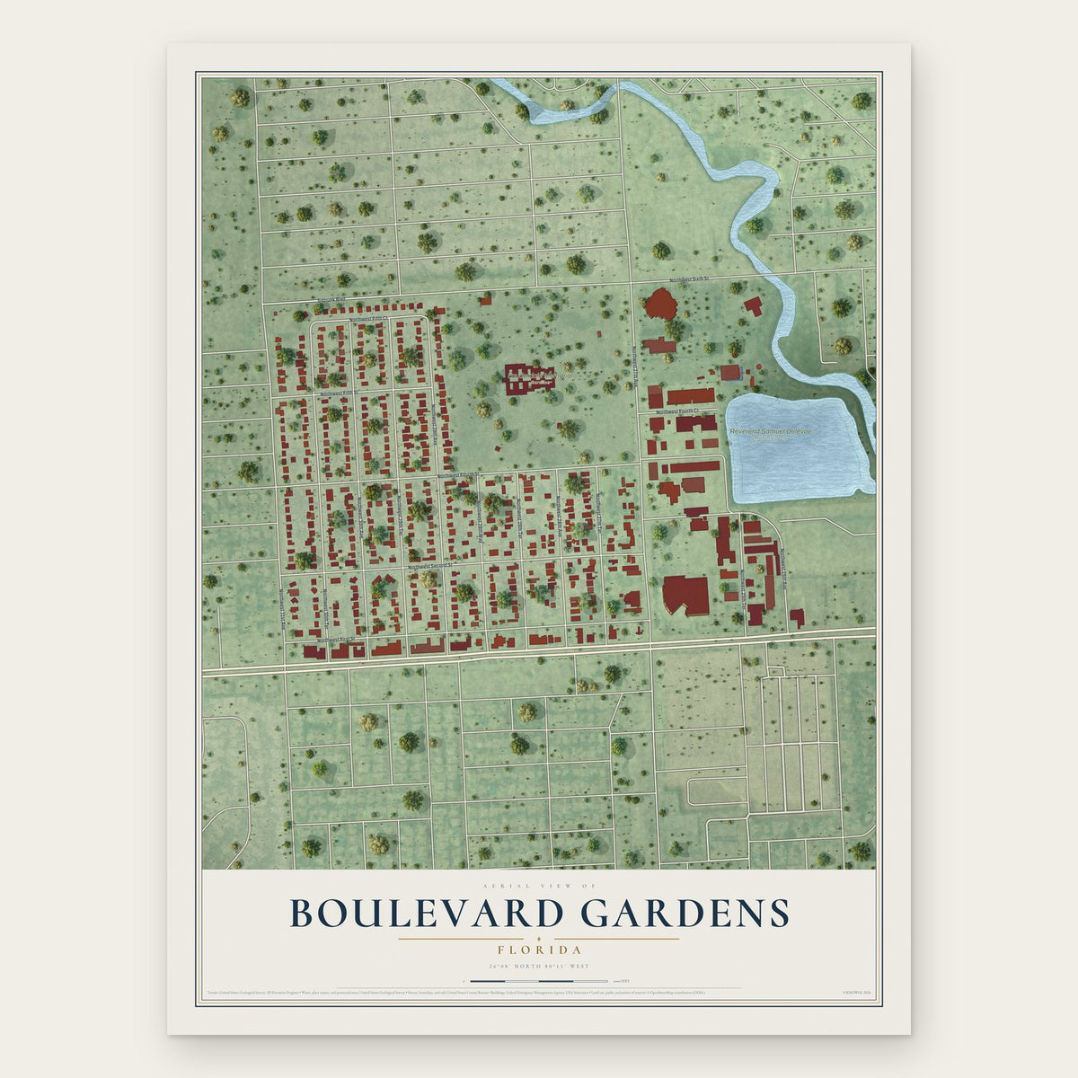 Boulevard Gardens, Florida map print, the full design
