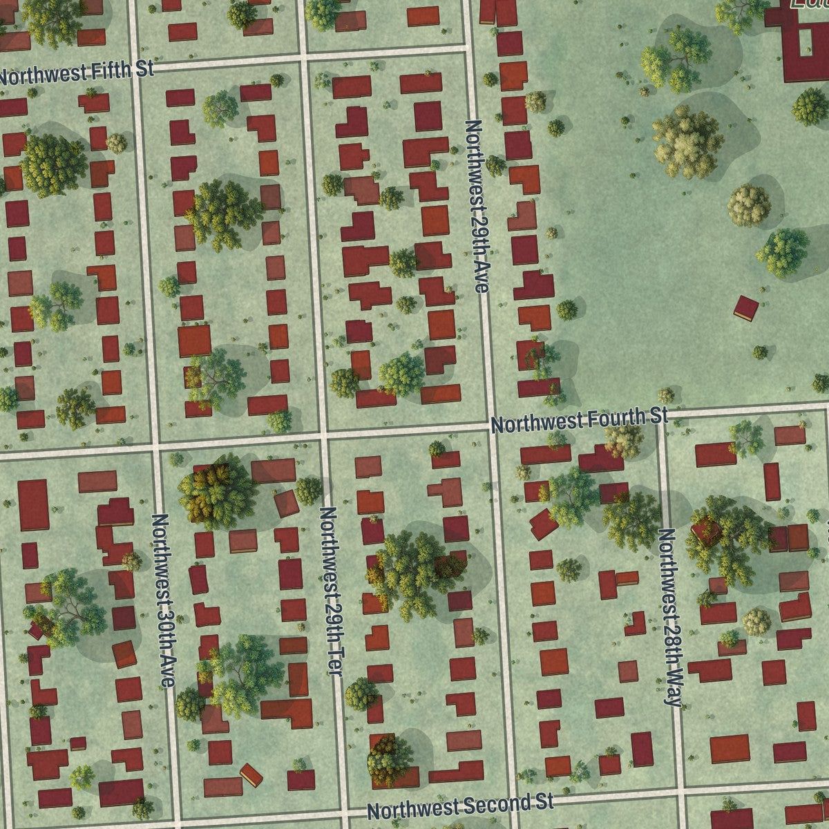 Close-up of the map of Boulevard Gardens, Florida print showing street and building detail