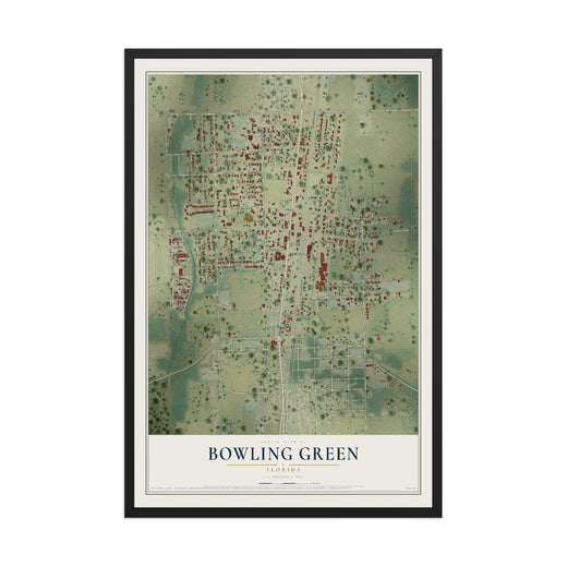 Map of Bowling Green, Florida, 12 x 18 inch print in a black wood frame