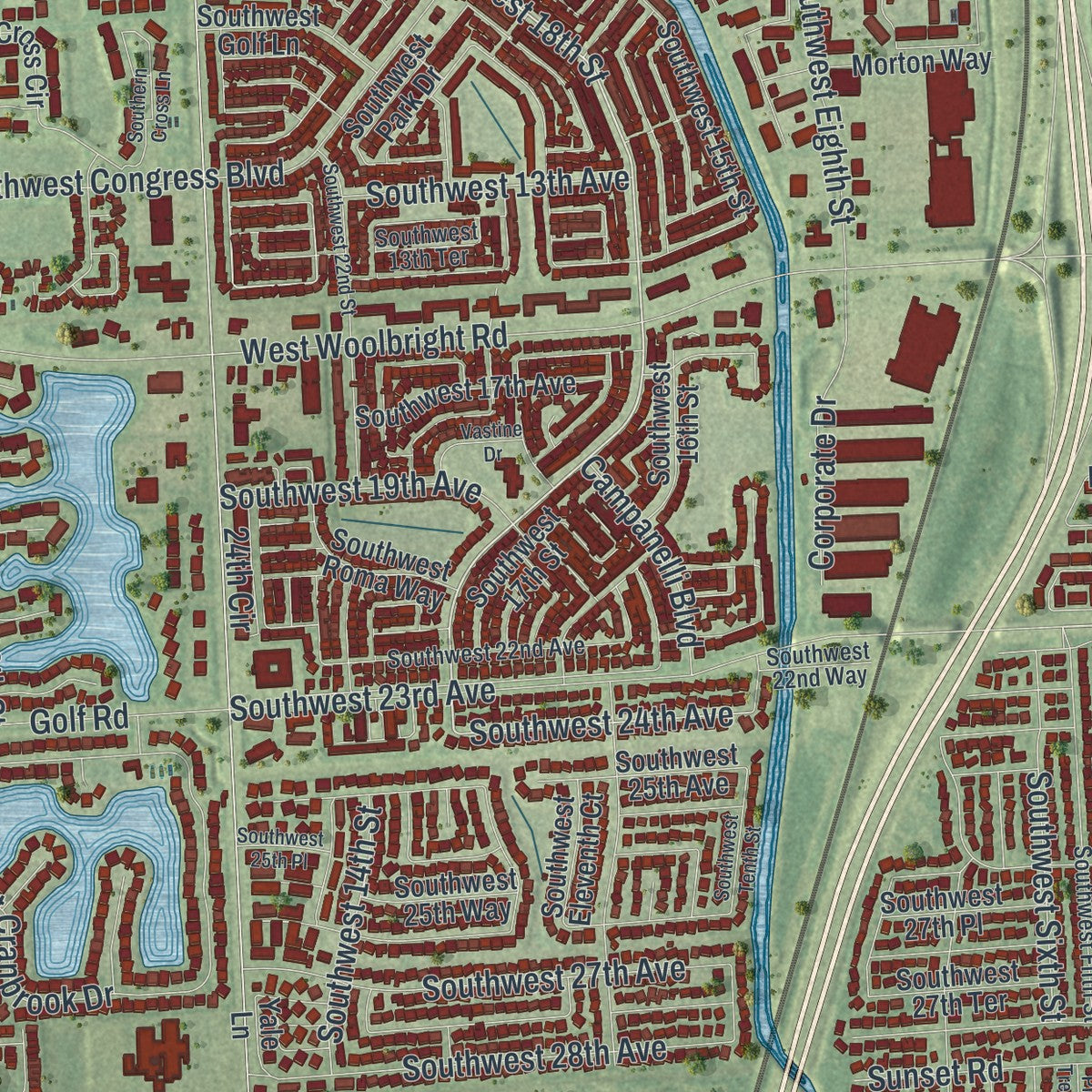 Close-up 2 of the Boynton Beach, Florida map artwork