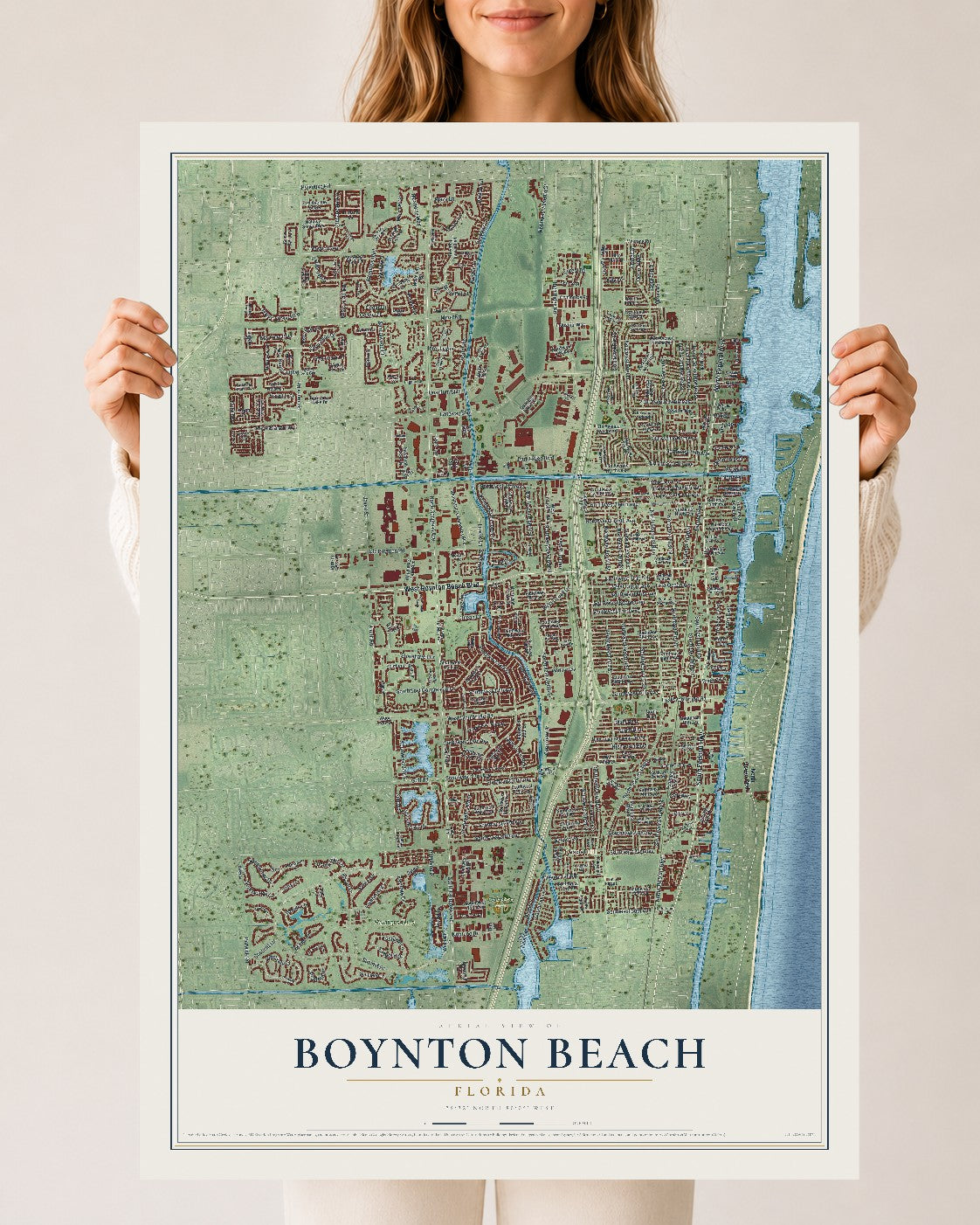 Boynton Beach, Florida map print, 24" x 36" Archival Matte Print mockup