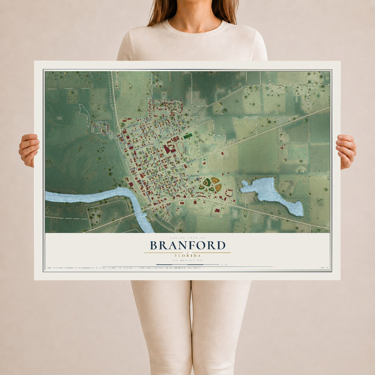 Branford, Florida map print, 24" x 36" Archival Matte Print mockup