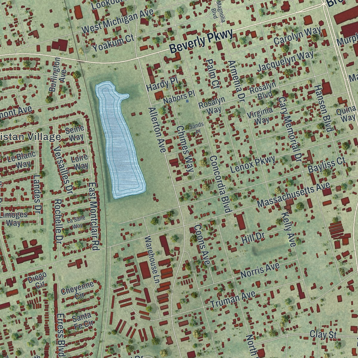 Close-up of the map of Brent, Florida print showing street and building detail