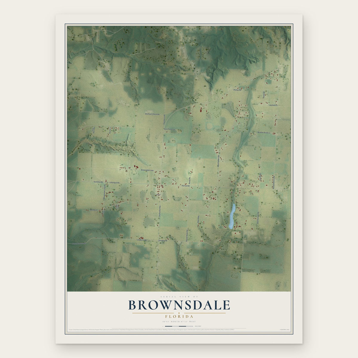 Brownsdale, Florida map print, the full design