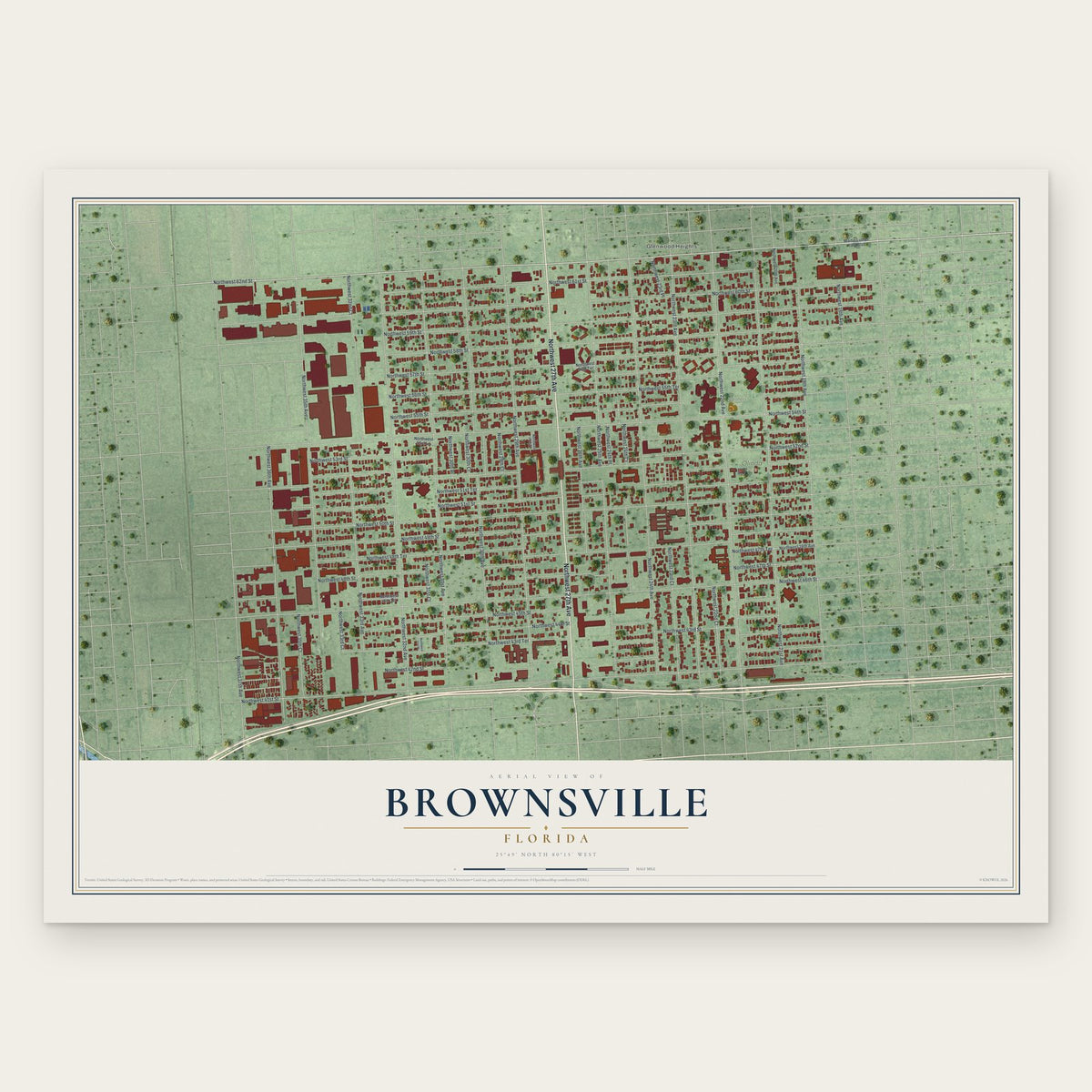Brownsville, Florida map print, the full design