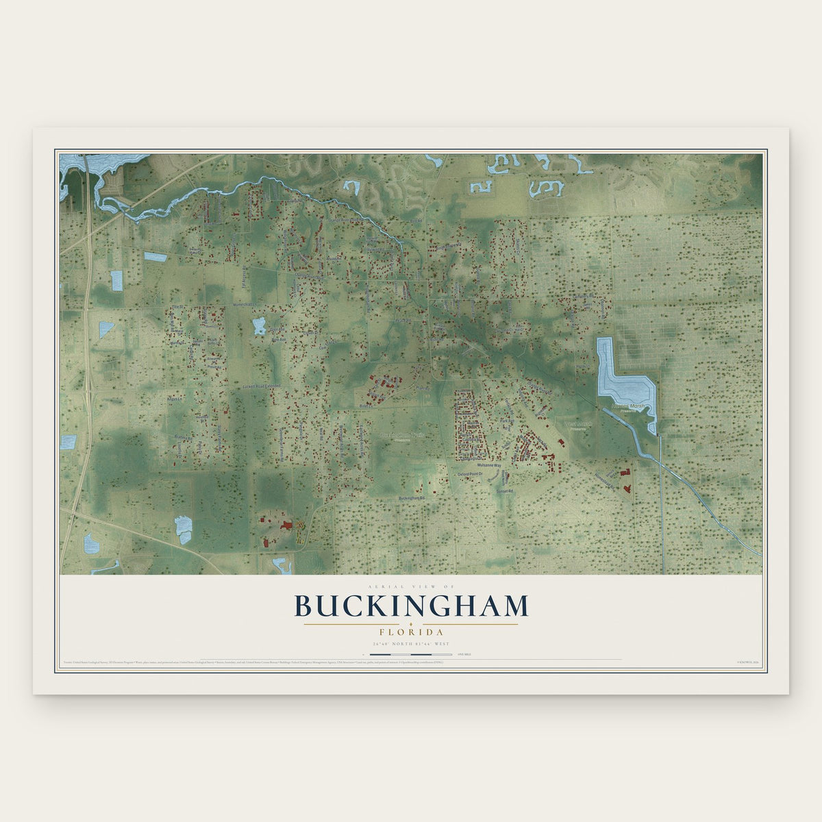 Buckingham, Florida map print, the full design