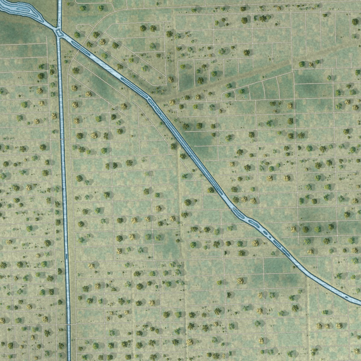 Close-up of the map of Buckingham, Florida print showing street and building detail