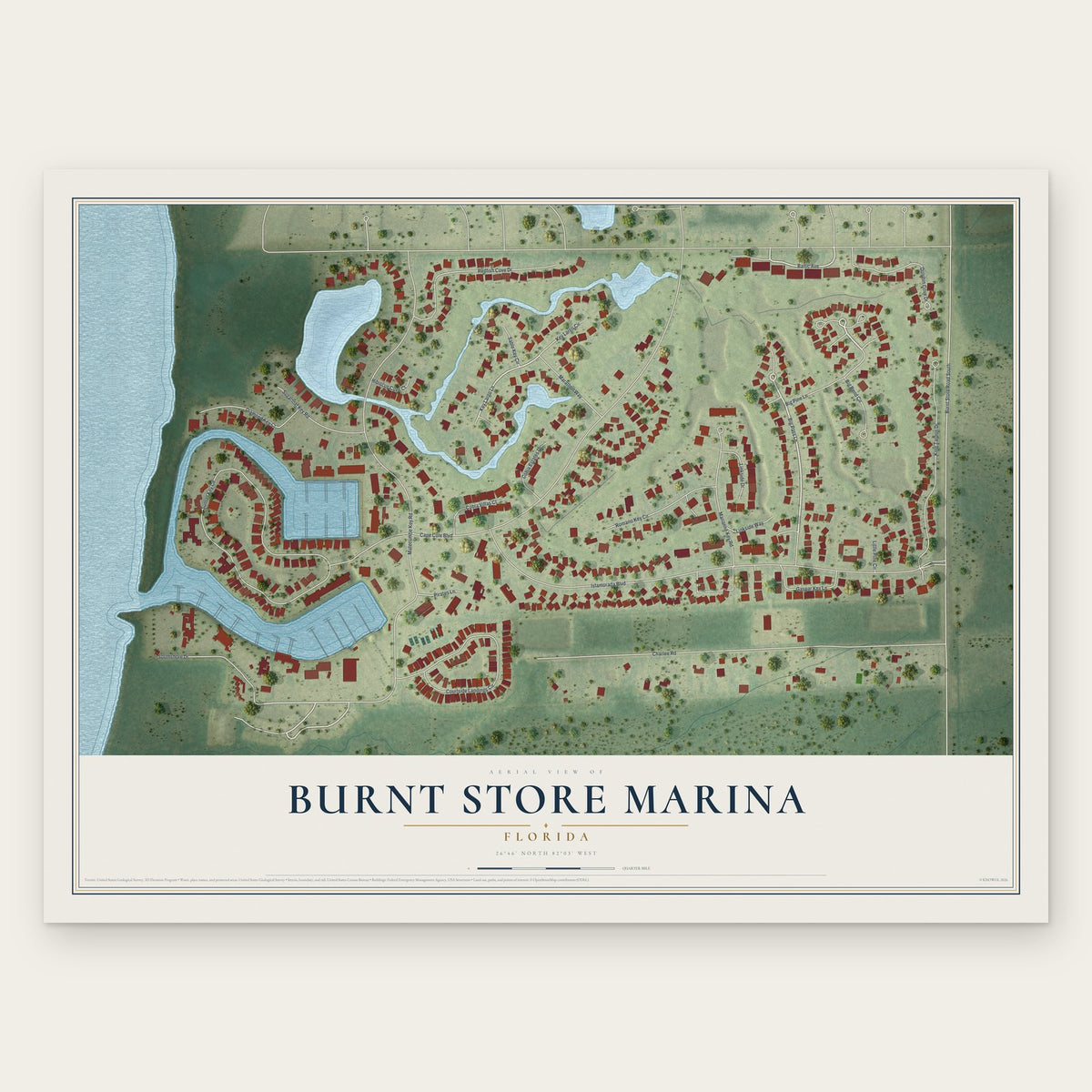 Burnt Store Marina, Florida map print, the full design