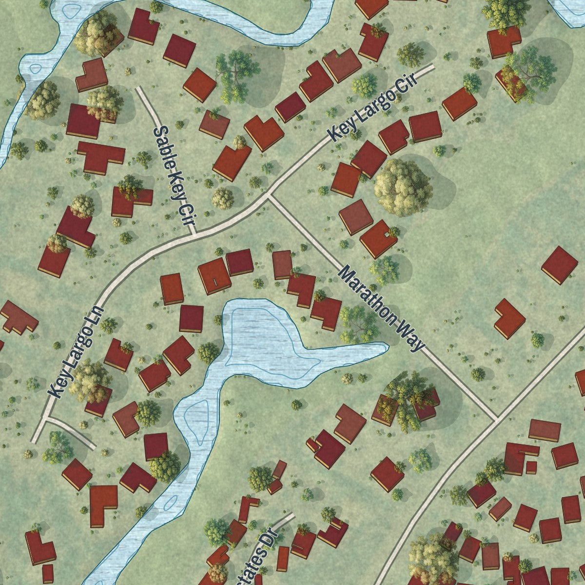 Close-up of the map of Burnt Store Marina, Florida print showing street and building detail