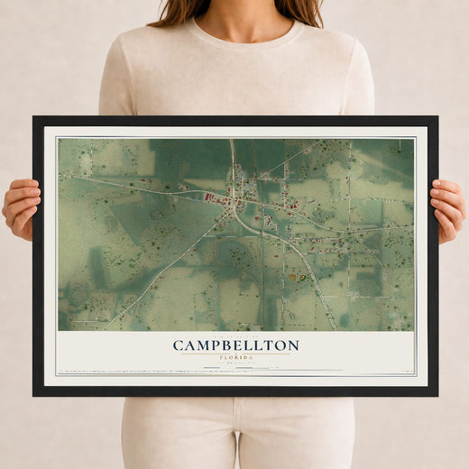 Map of Campbellton, Florida, 12 x 18 inch print in a black wood frame