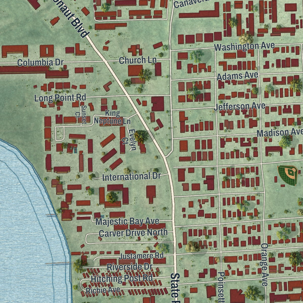 Close-up 2 of the Cape Canaveral, Florida map artwork