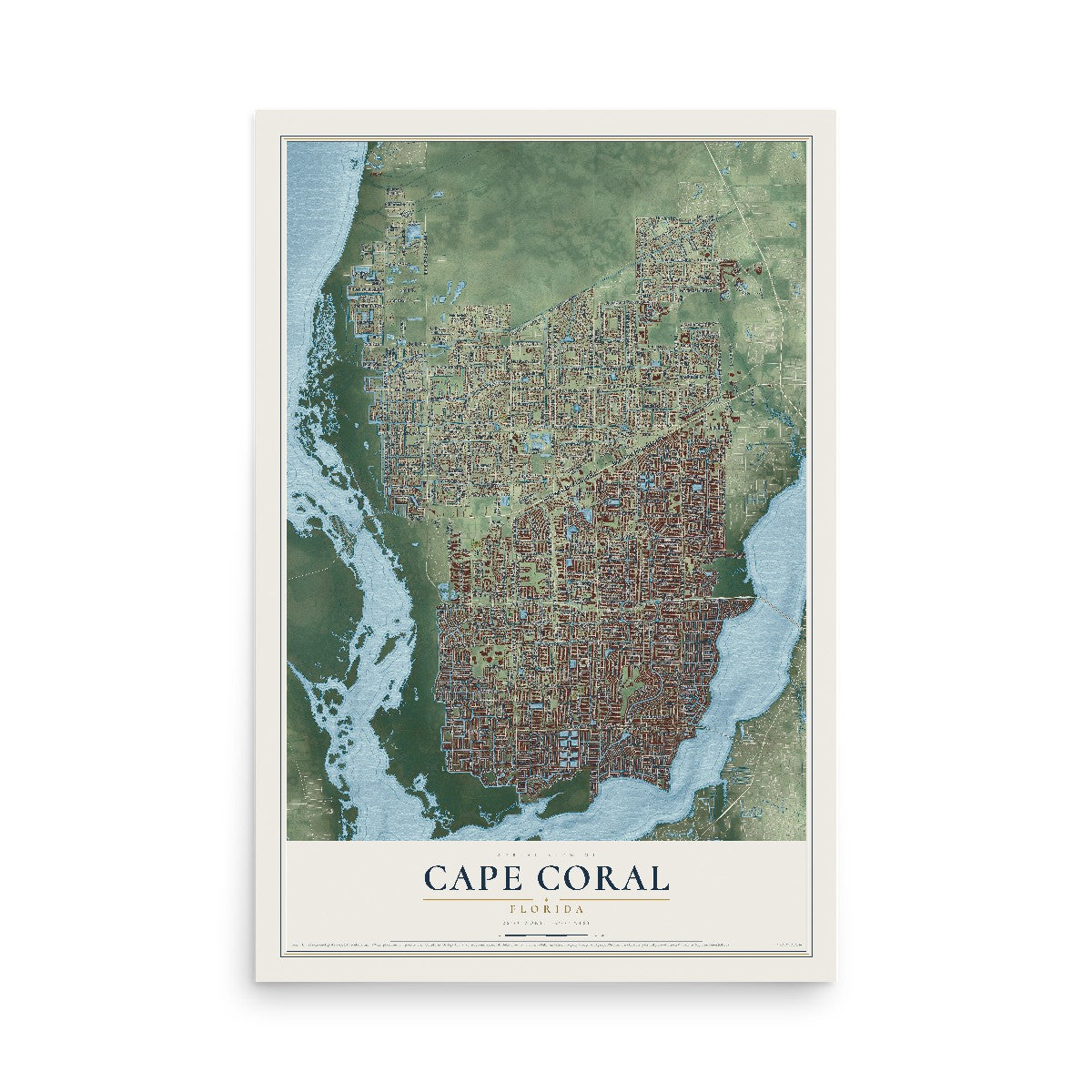 Cape Coral, Florida map print, 12" x 18" Archival Matte Print mockup