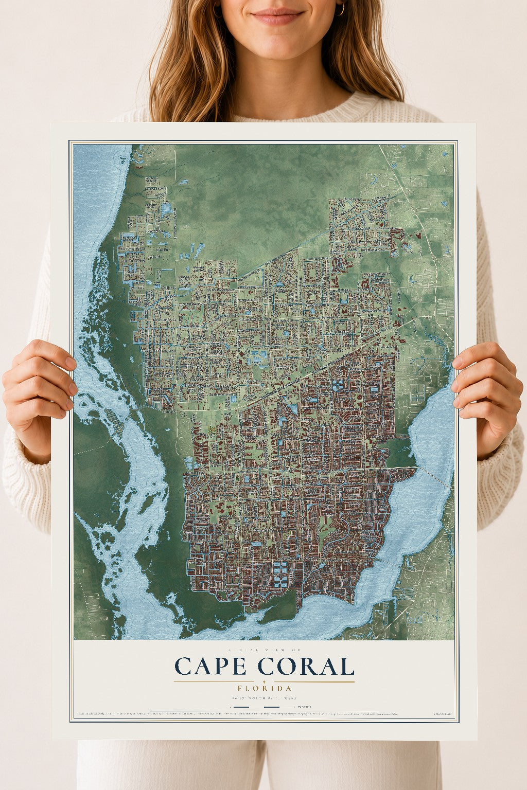 Cape Coral, Florida map print, 18" x 24" Archival Matte Print mockup