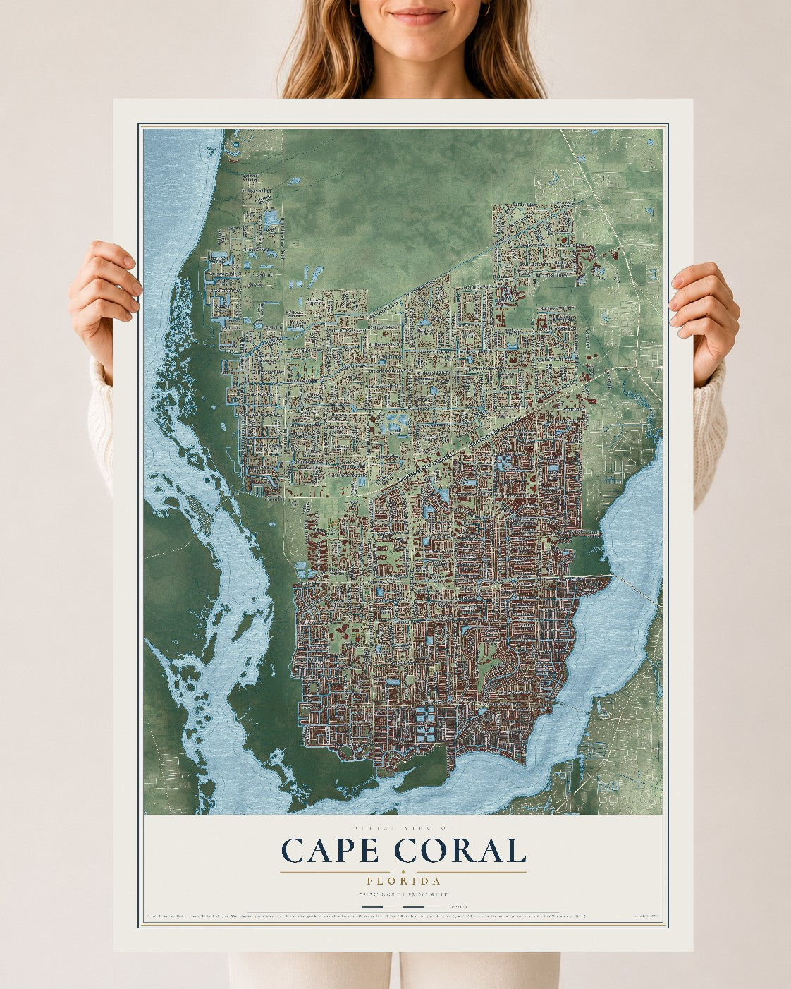 Cape Coral, Florida map print, 24" x 36" Archival Matte Print mockup