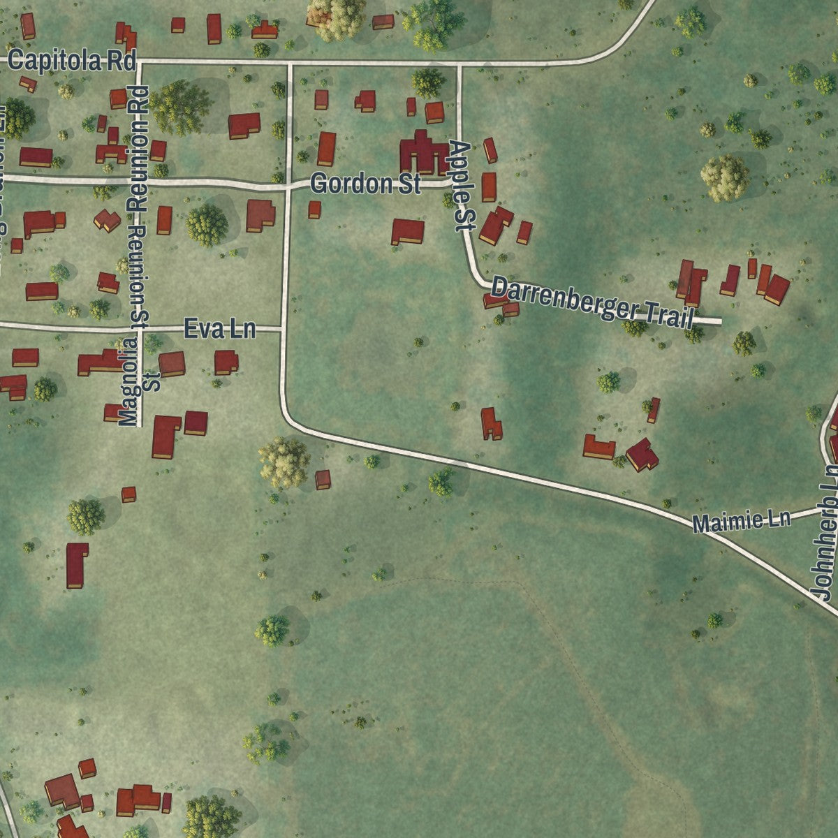 Close-up of the map of Capitola, Florida print showing street and building detail