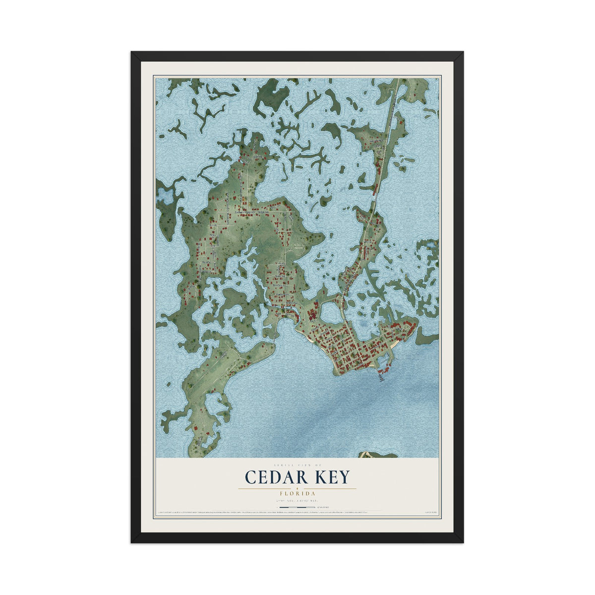 Cedar Key, Florida map print, 12" x 18" W/ Black Ayous Wood Frame mockup