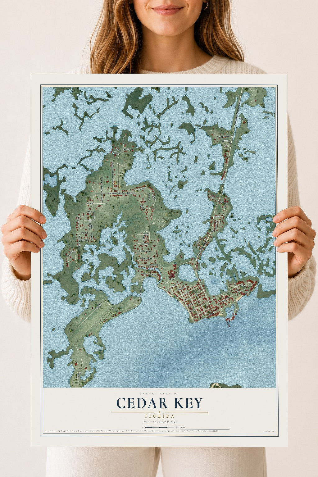 Cedar Key, Florida map print, 18" x 24" Archival Matte Print mockup
