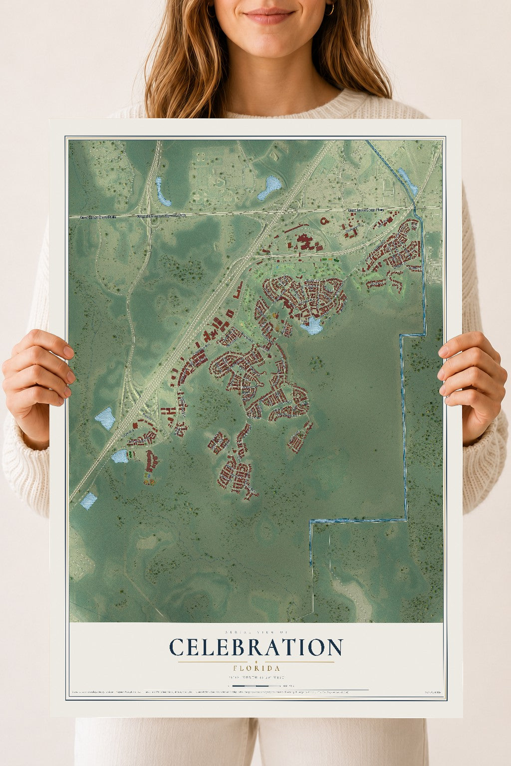Celebration, Florida map print, 18" x 24" Archival Matte Print mockup
