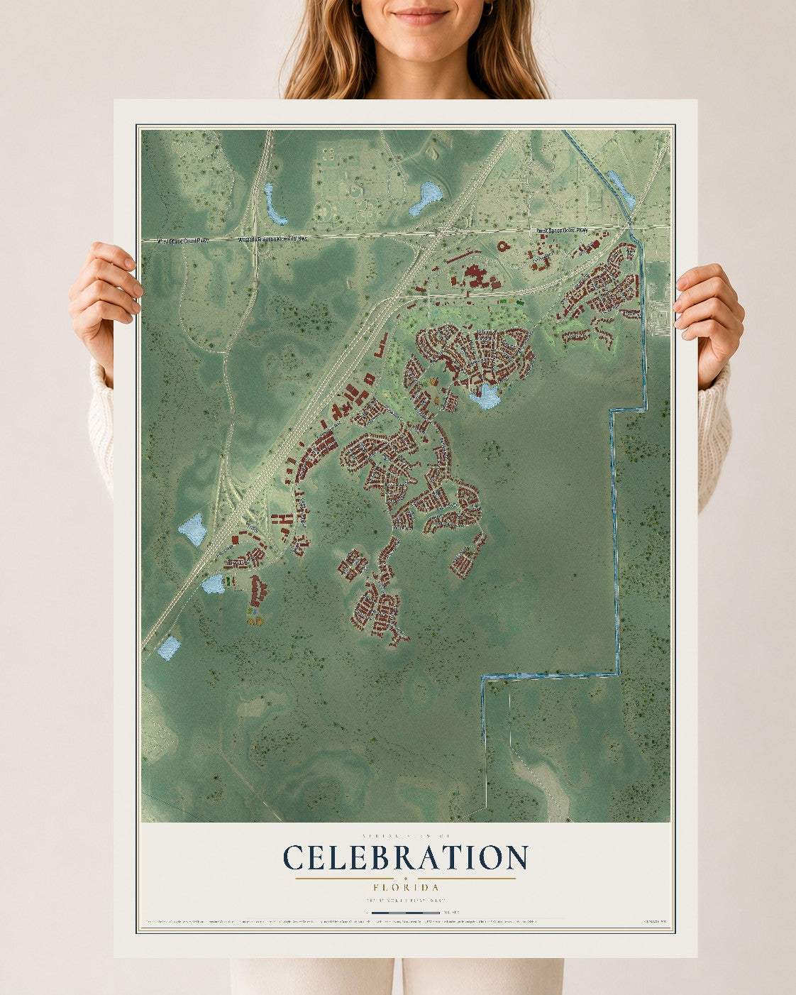 Celebration, Florida map print, 24" x 36" Archival Matte Print mockup