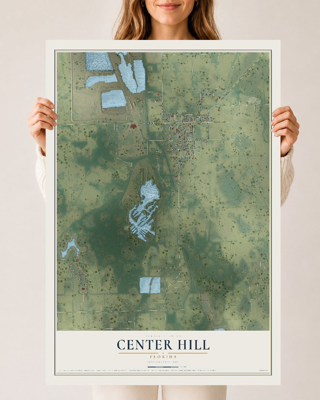 Center Hill, Florida map print, 24" x 36" Archival Matte Print mockup