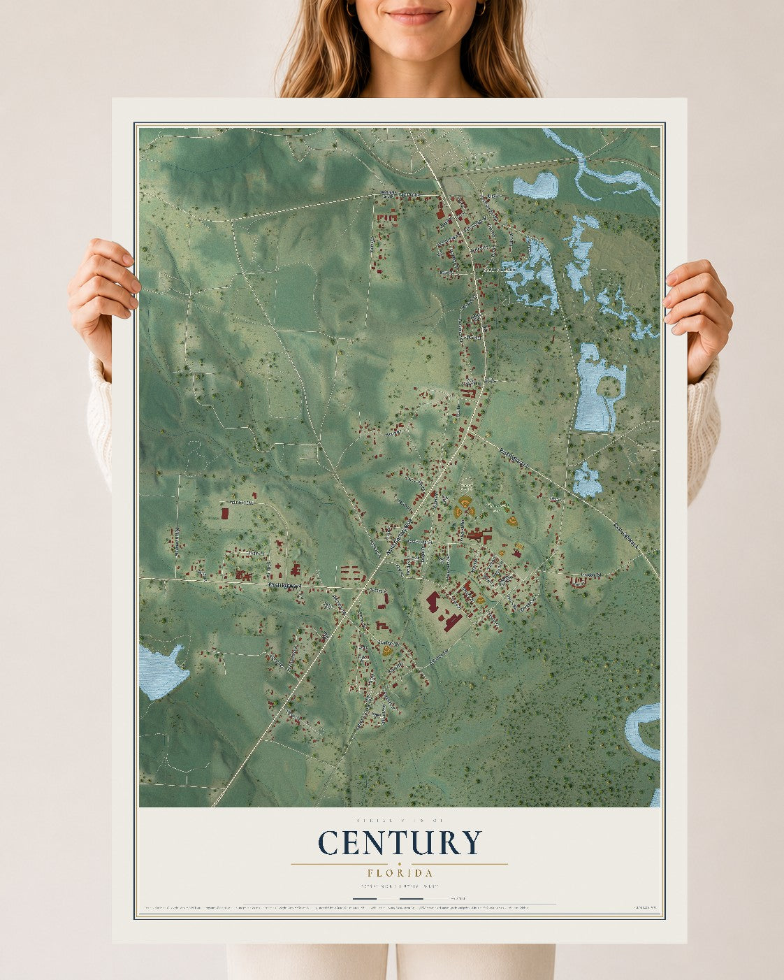 Century, Florida map print, 24" x 36" Archival Matte Print mockup