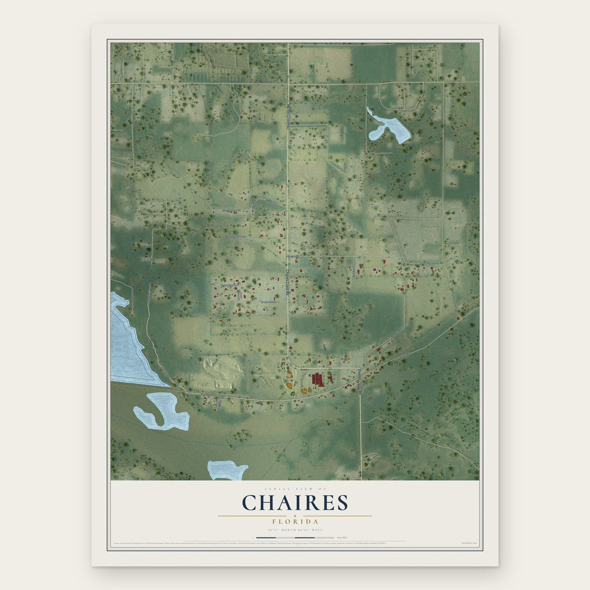 Chaires, Florida map print, the full design