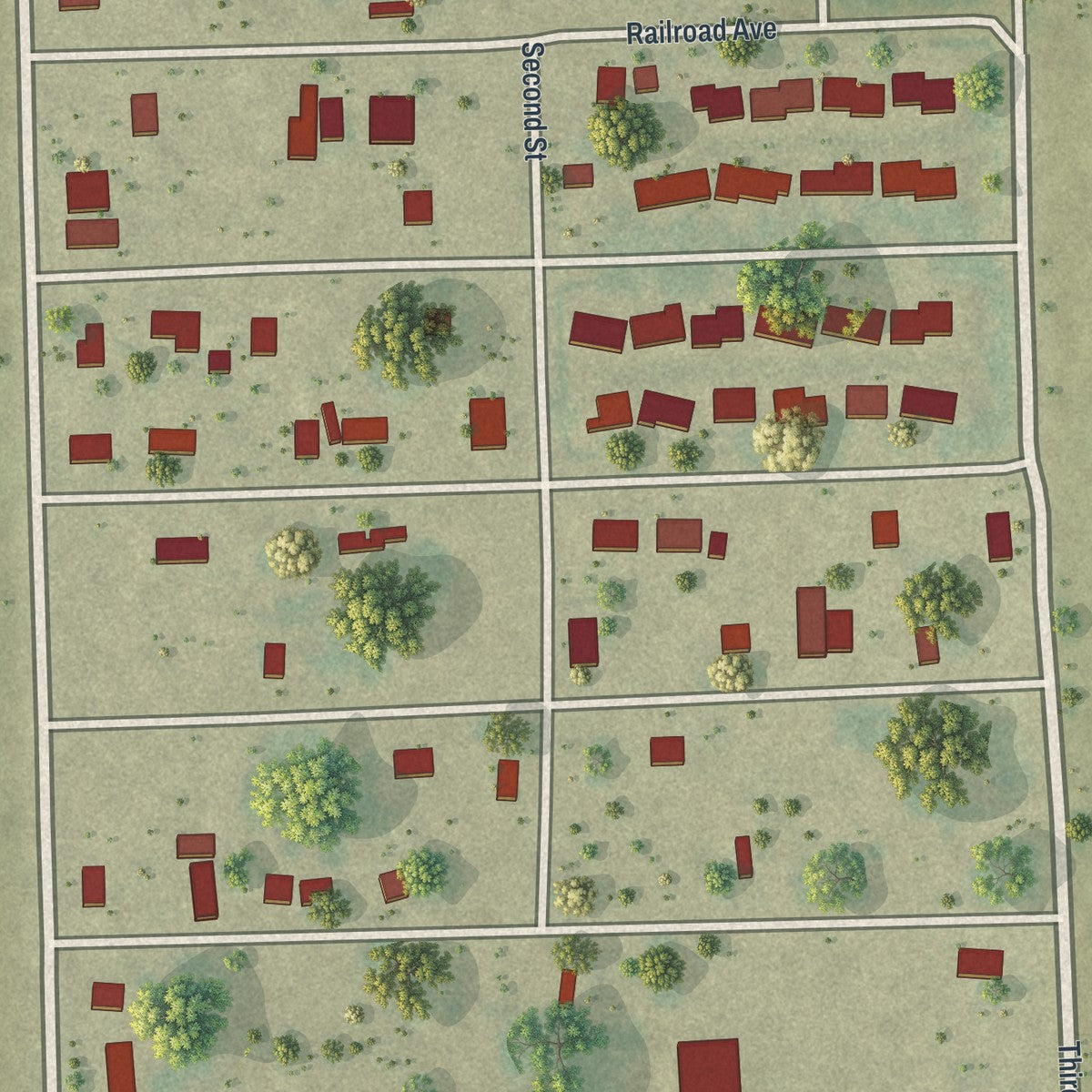 Close-up of the map of Charleston Park, Florida print showing street and building detail
