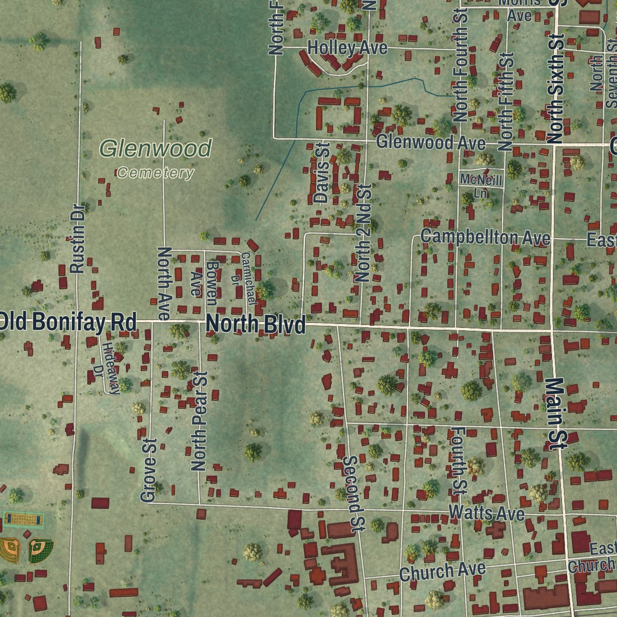 Close-up 2 of the Chipley, Florida map artwork