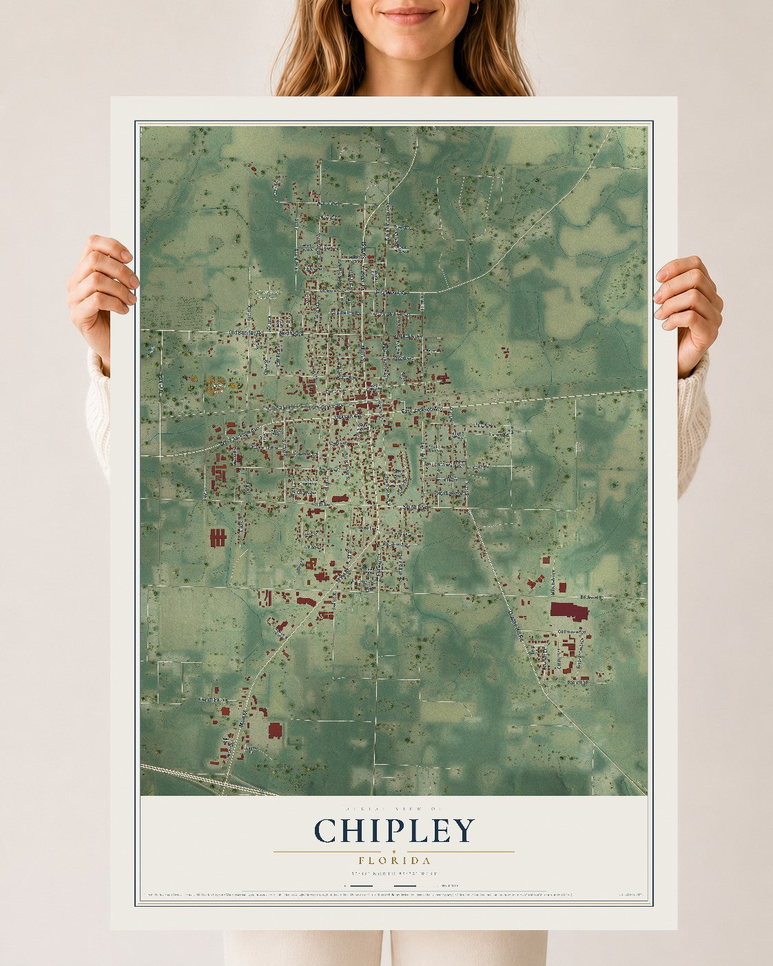 Chipley, Florida map print, 24" x 36" Archival Matte Print mockup