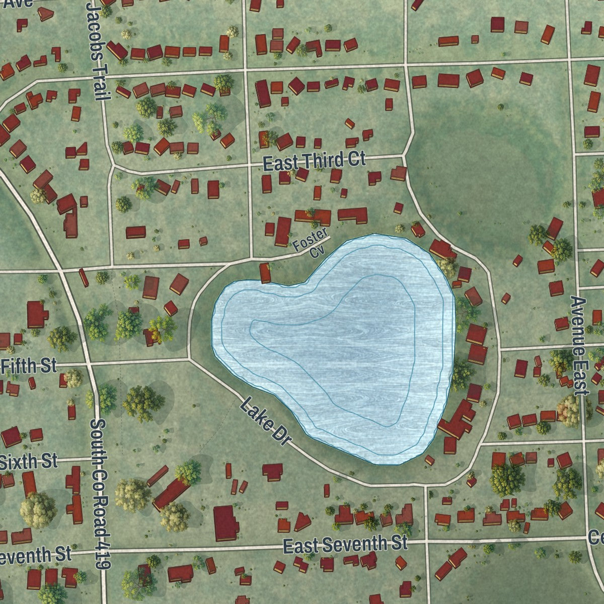 Close-up of the map of Chuluota, Florida print showing street and building detail