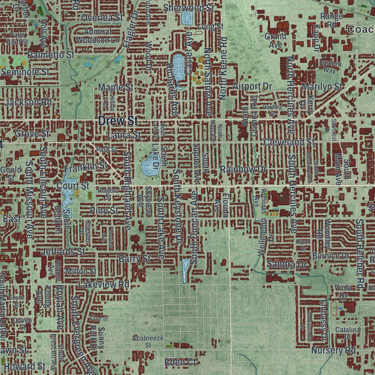 Close-up 1 of the Clearwater, Florida map artwork