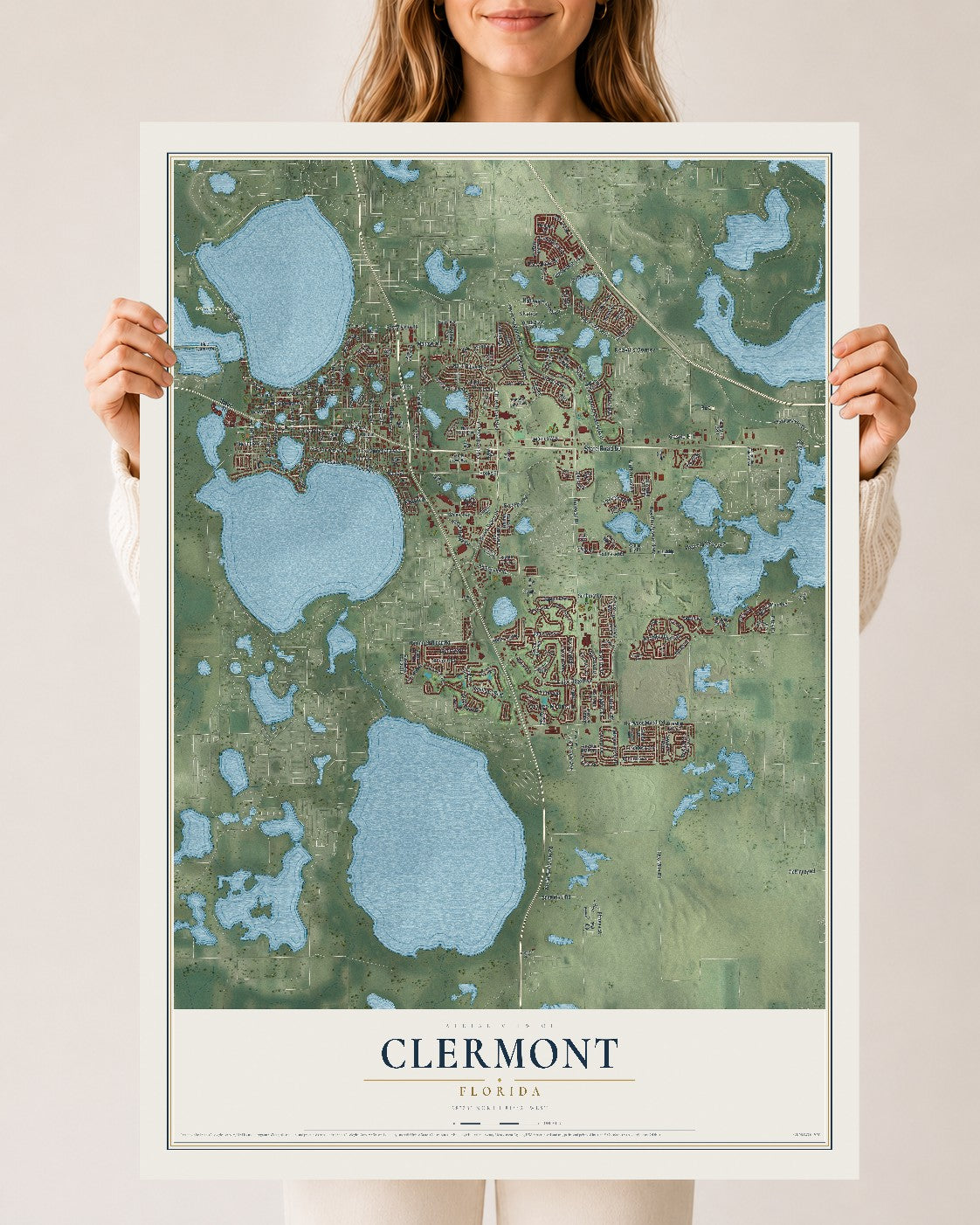 Clermont, Florida map print, 24" x 36" Archival Matte Print mockup