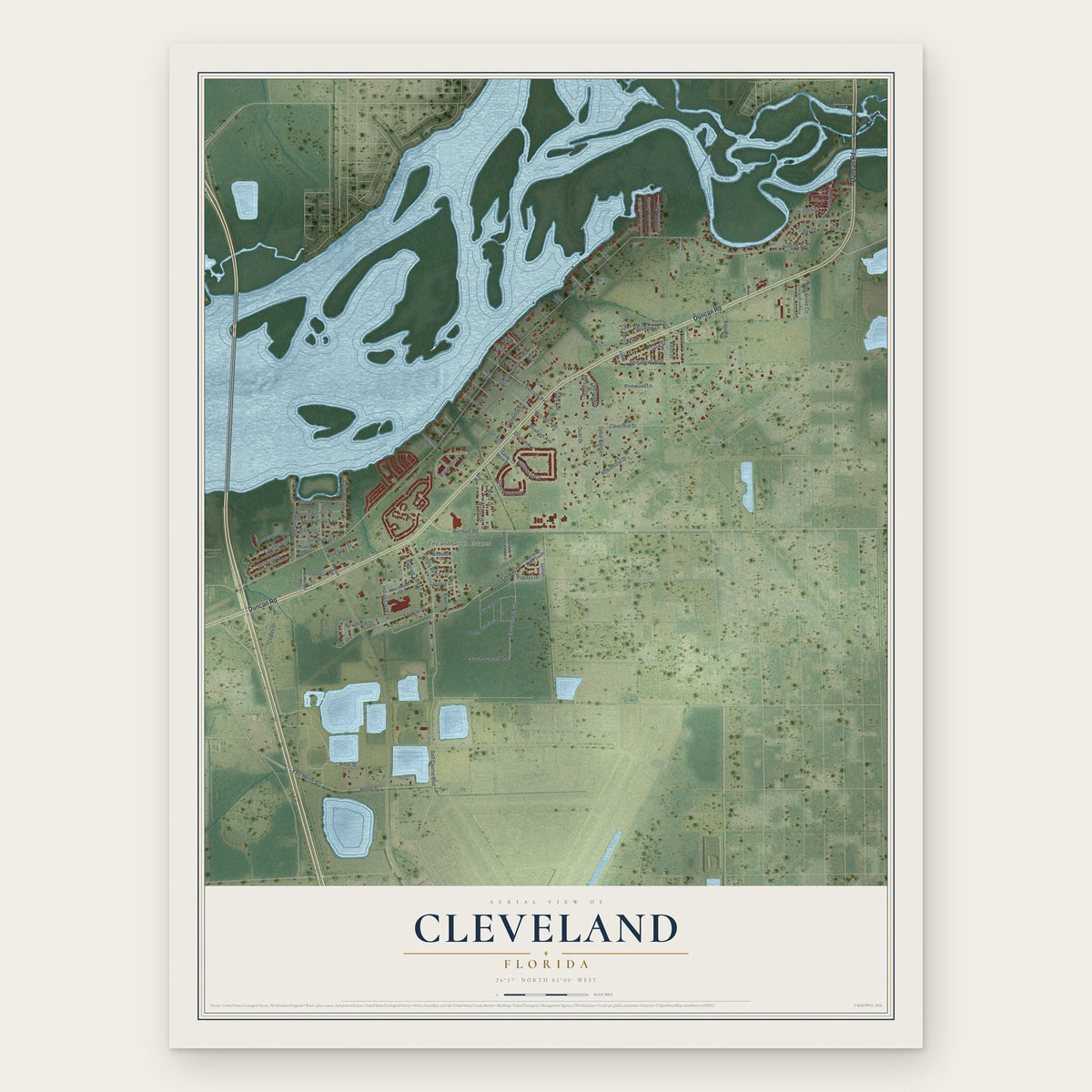 Cleveland, Florida map print, the full design