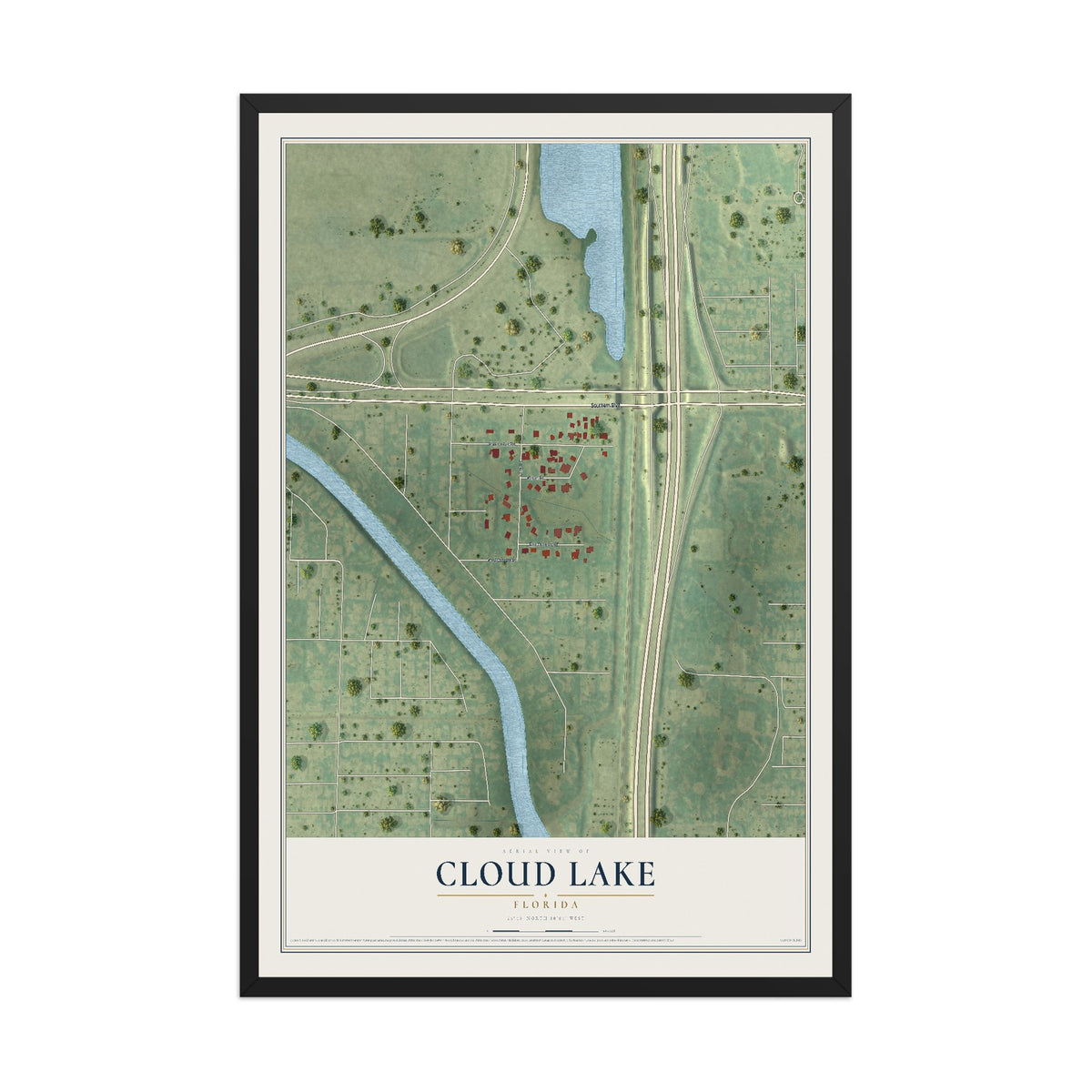 Cloud Lake, Florida map print, 12" x 18" W/ Black Ayous Wood Frame mockup