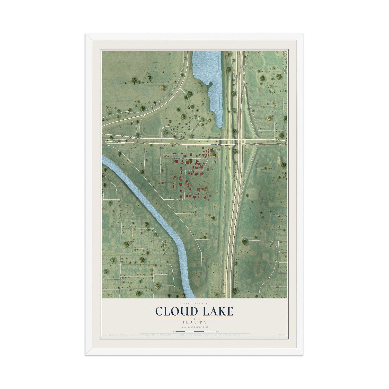 Cloud Lake, Florida map print, 12" x 18" W/ White Ayous Wood Frame mockup