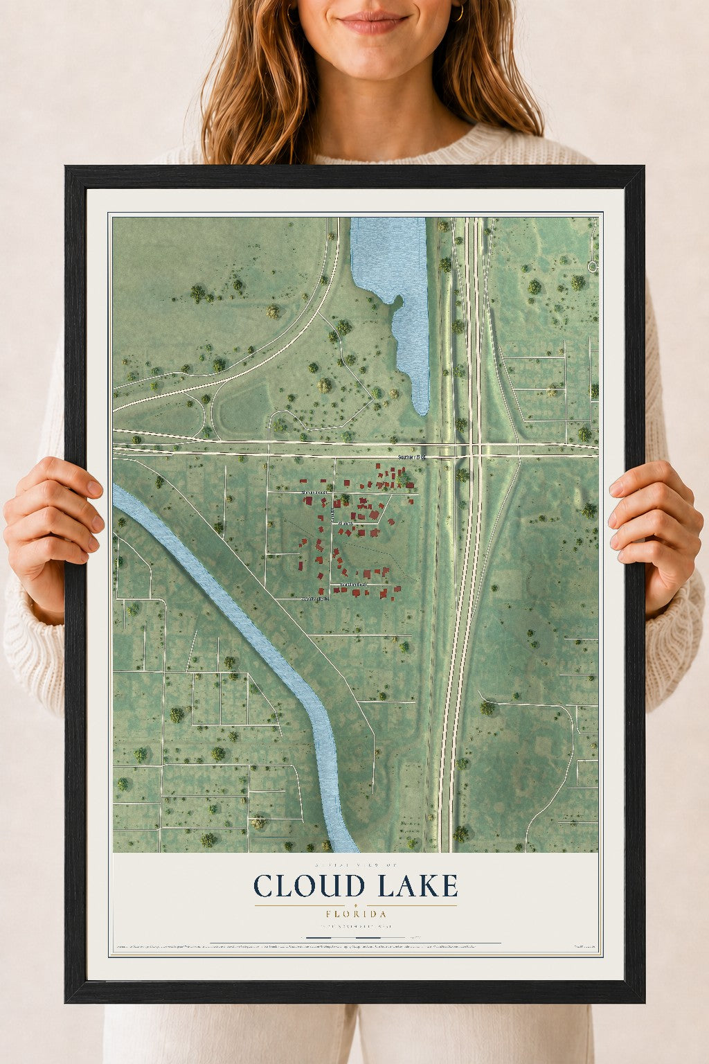 Cloud Lake, Florida map print, 18" x 24" W/ Black Ayous Wood Frame mockup