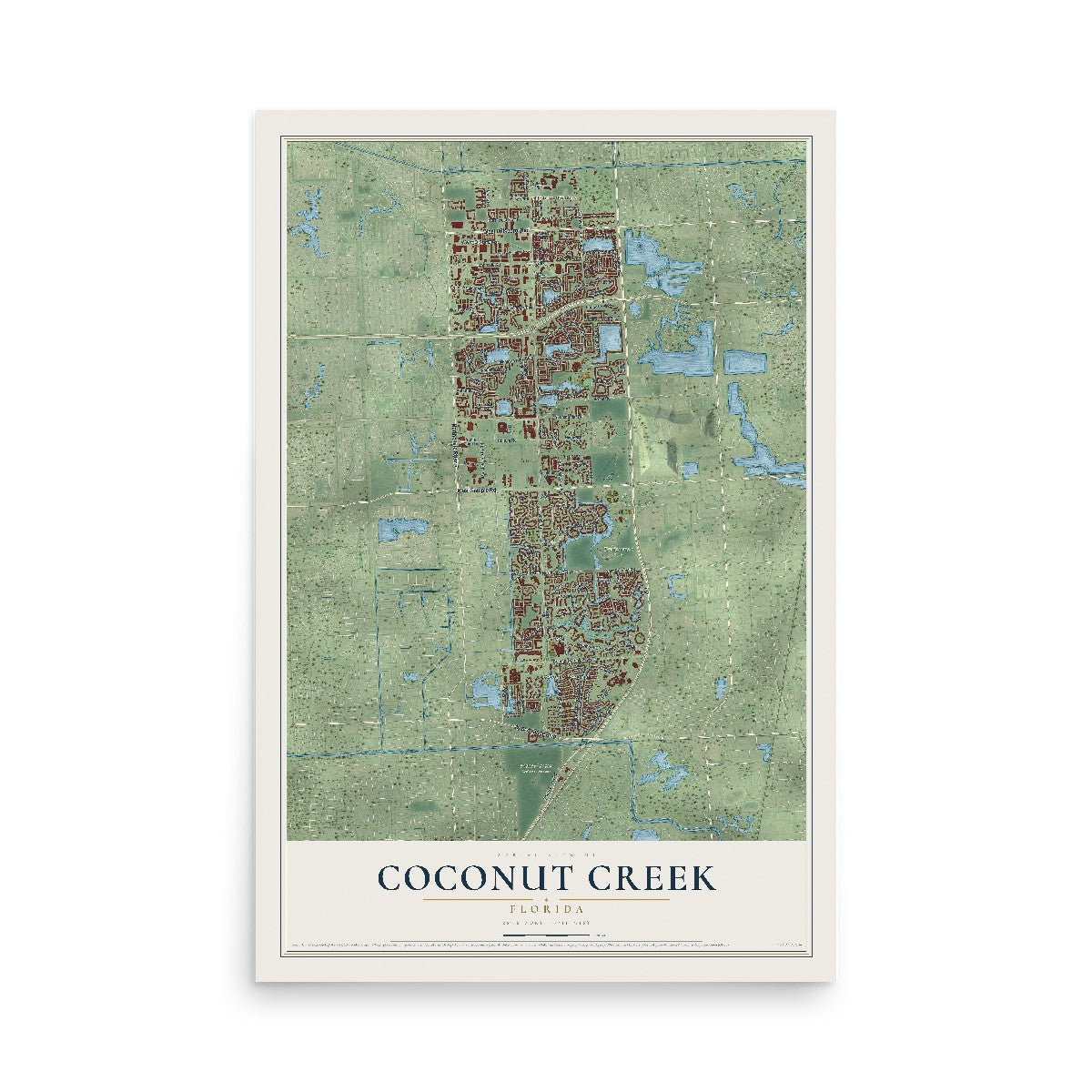 Coconut Creek, Florida map print, 12" x 18" Archival Matte Print mockup