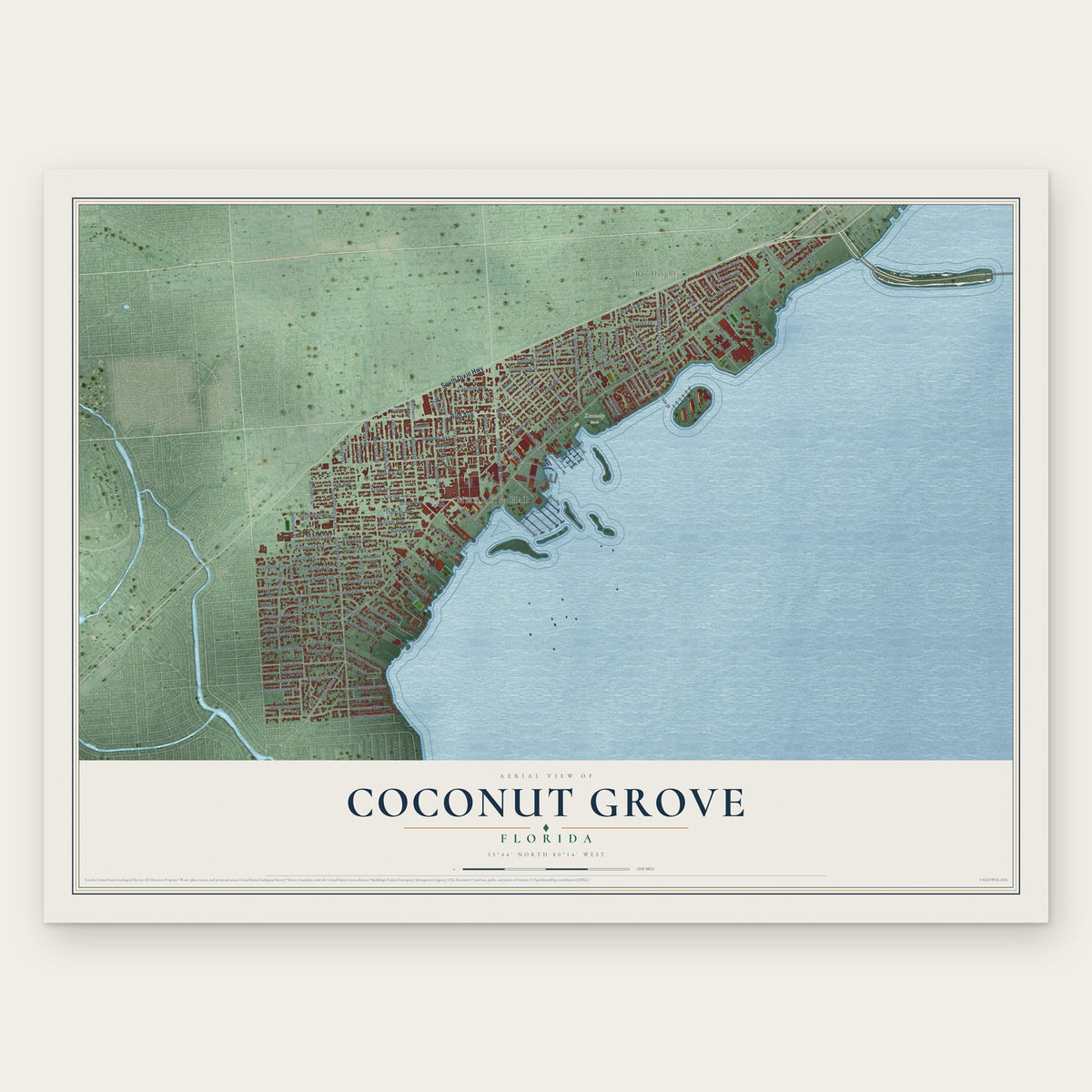 Coconut Grove, Florida map print, the full design