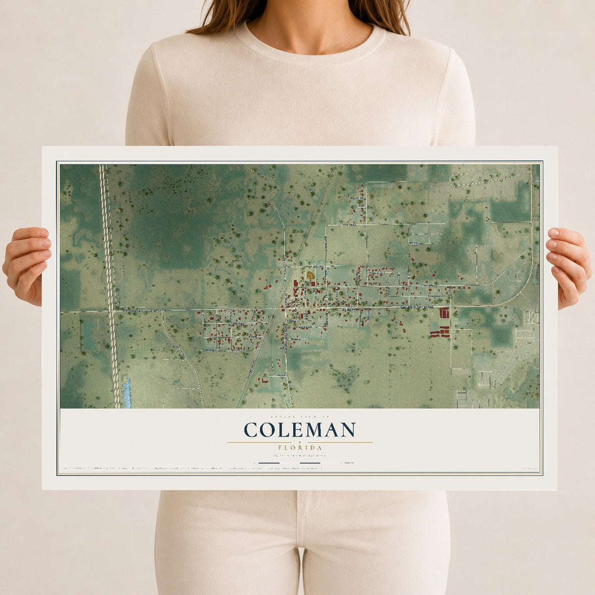Coleman, Florida map print, 12" x 18" Archival Matte Print mockup