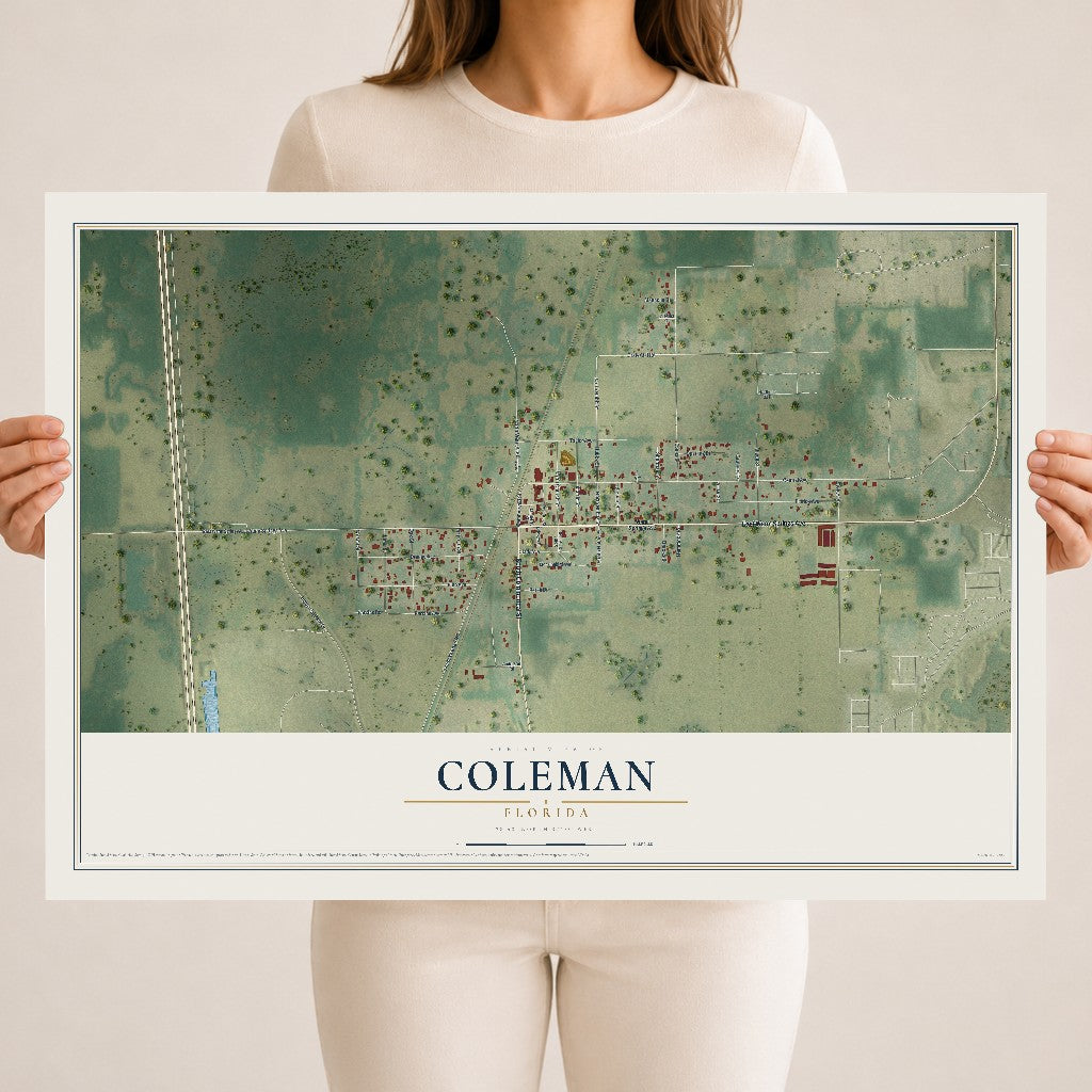 Coleman, Florida map print, 18" x 24" Archival Matte Print mockup